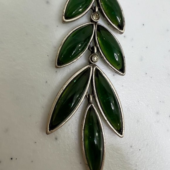 Vida Jewels Green Necklace Leaf Dangle Silver Tone Vintage Chain Tear Drop Used, - Picture 4 of 9